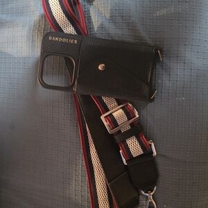 Bandolier Black Phone Case with Multicolor Strap I Phone 15 Pro